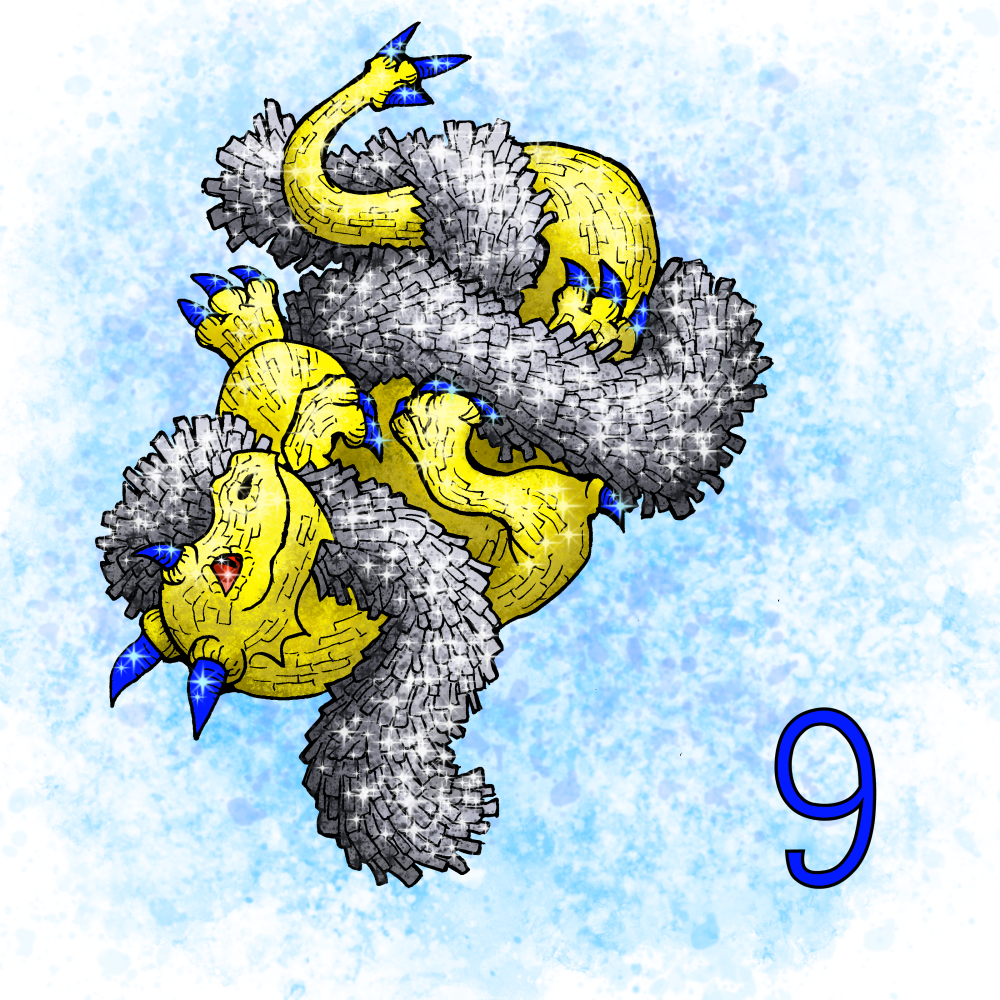 A golden dragon rolling in silver tinsel.