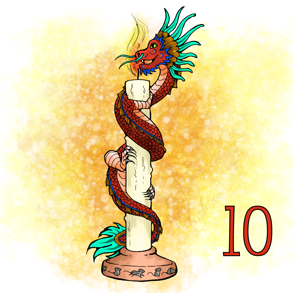 A Chinese-style dragon coiling around a candle.