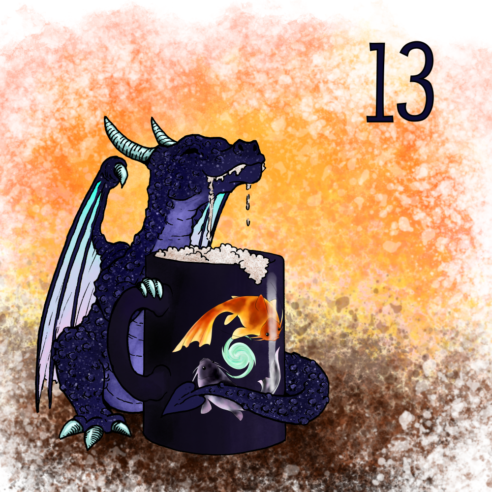 A dragon enjoying a hot chocolate.