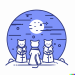 Thumbnail DALL·E 2022-09-01 11.12.54 - three cats sharing a trenchcoat on a moonlight night modern flat design style illustration with line elements.png 