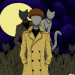 Thumbnail DALL·E 2022-09-01 11.16.45 - a man in a trenchcoat on a moonlit night but it's actually three anime cats standing on each others' shoulders.png 