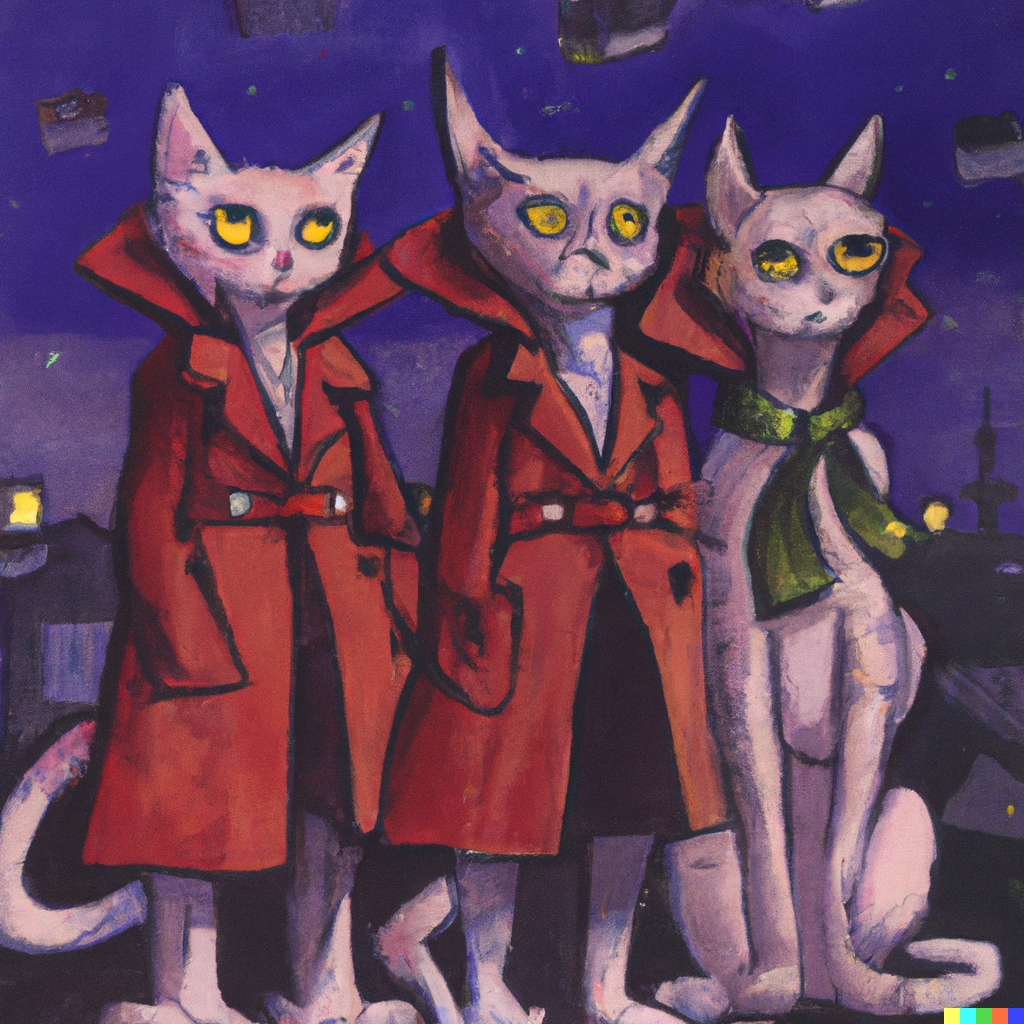 DALL·E 2022-09-01 11.09.30 - three cats in a trenchcoat on a moonlight night snes 1985.png 