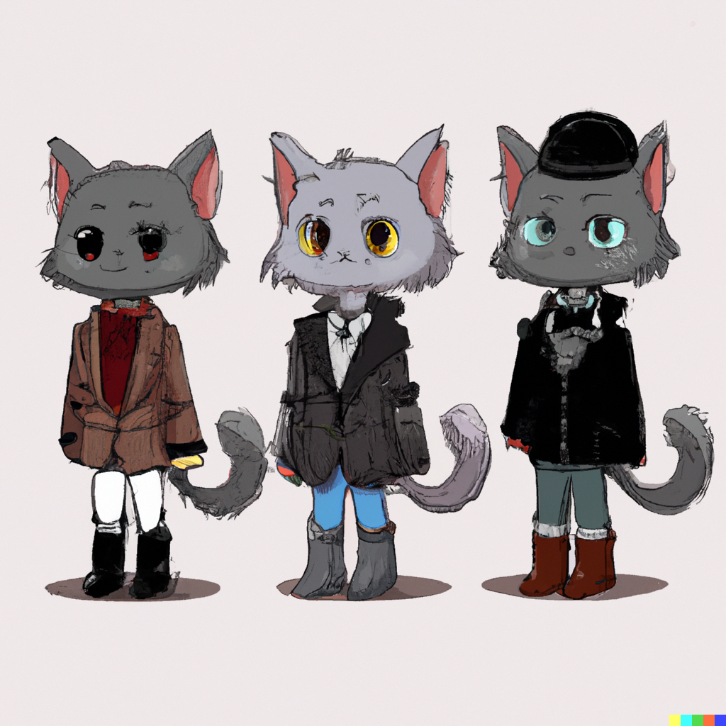 DALL·E 2022-09-01 11.13.37 - three anime cats in a trenchcoat.png 